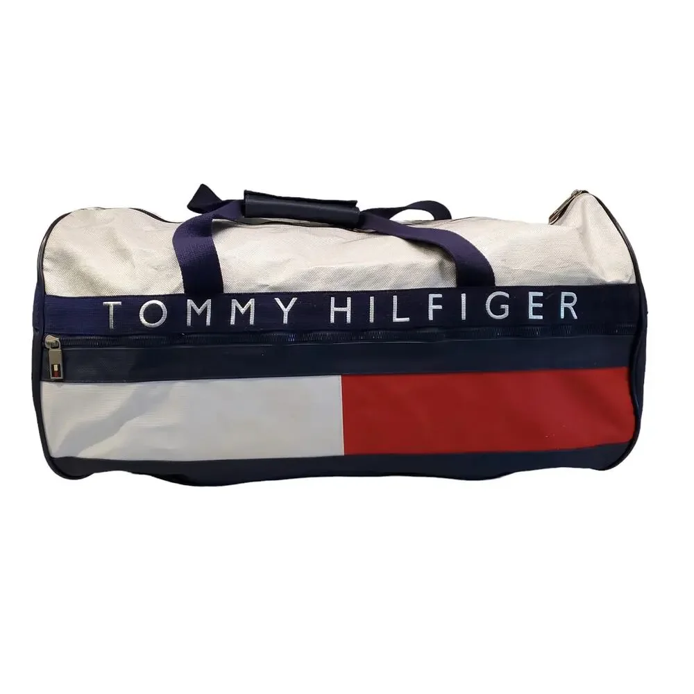 Tommy Hilfiger Color Block Spell Out Logo Flag Duffle Gym Bag Large Vintage 90s